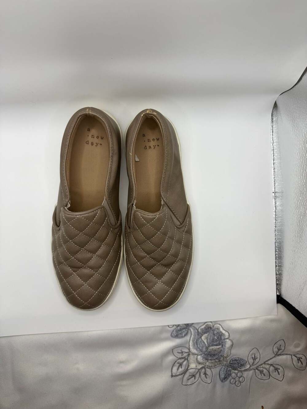 A New Day Women's Quilted Slip-On Casual Sneakers in Taupe